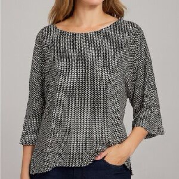 Pleione Tops - Pleione Black and White Patterned Blouse